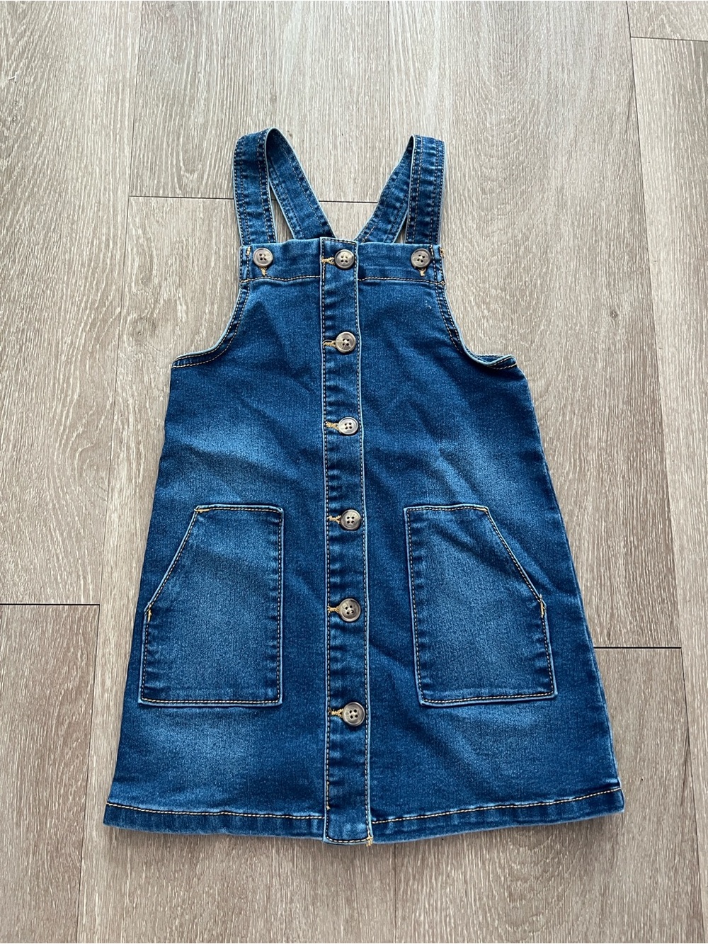 wonder nation Dark Blue Denim Button-Front Overall Dress